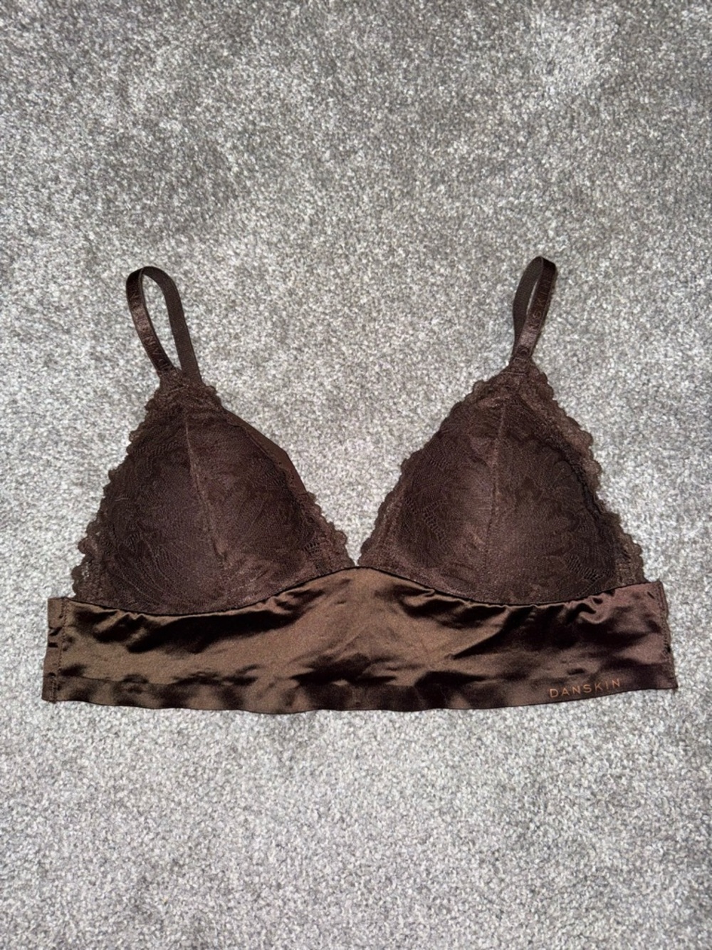Danskin Intimates Women’s Silky Lace Bralette Size Large Brown Floral Wireless